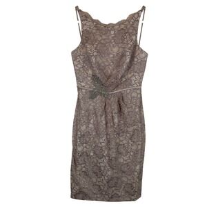 Truly Zac Posen Lace Cocktail Dress Taupe Mauve Beaded Sheath ZP285042 Womens 6